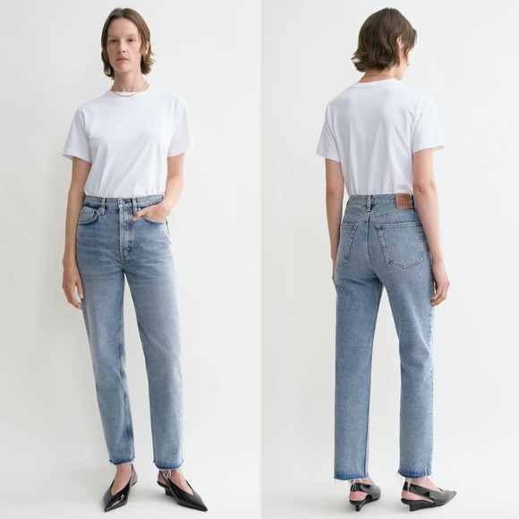 TOTEME Classic Cut Denim Worn Blue Size 26 Ankle Frayed Straight Leg Jeans - Picture 4 of 10